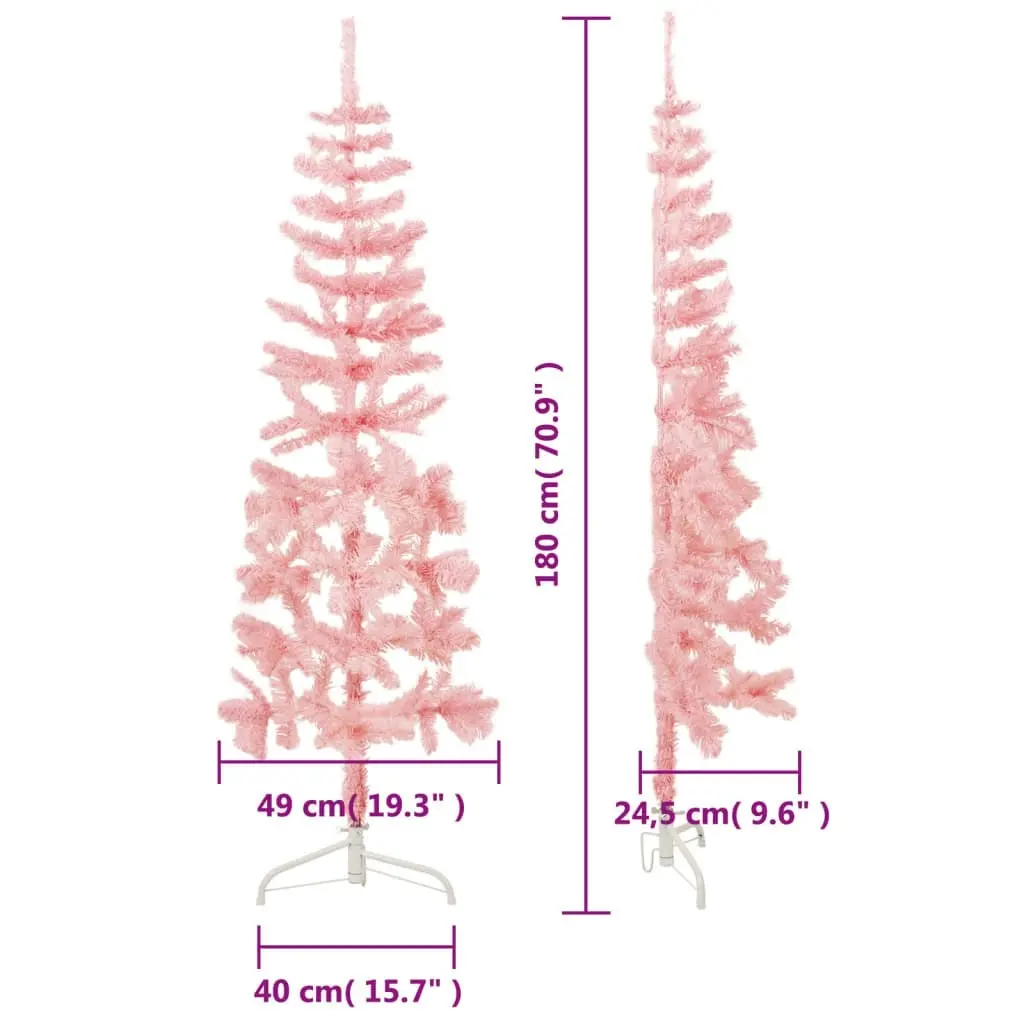 Slim Artificial Half Christmas Tree with Stand Pink 180 cm 344571