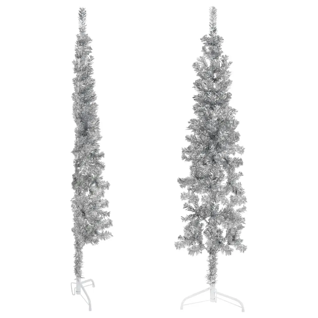 Slim Artificial Half Christmas Tree with Stand Silver 180 cm 344596