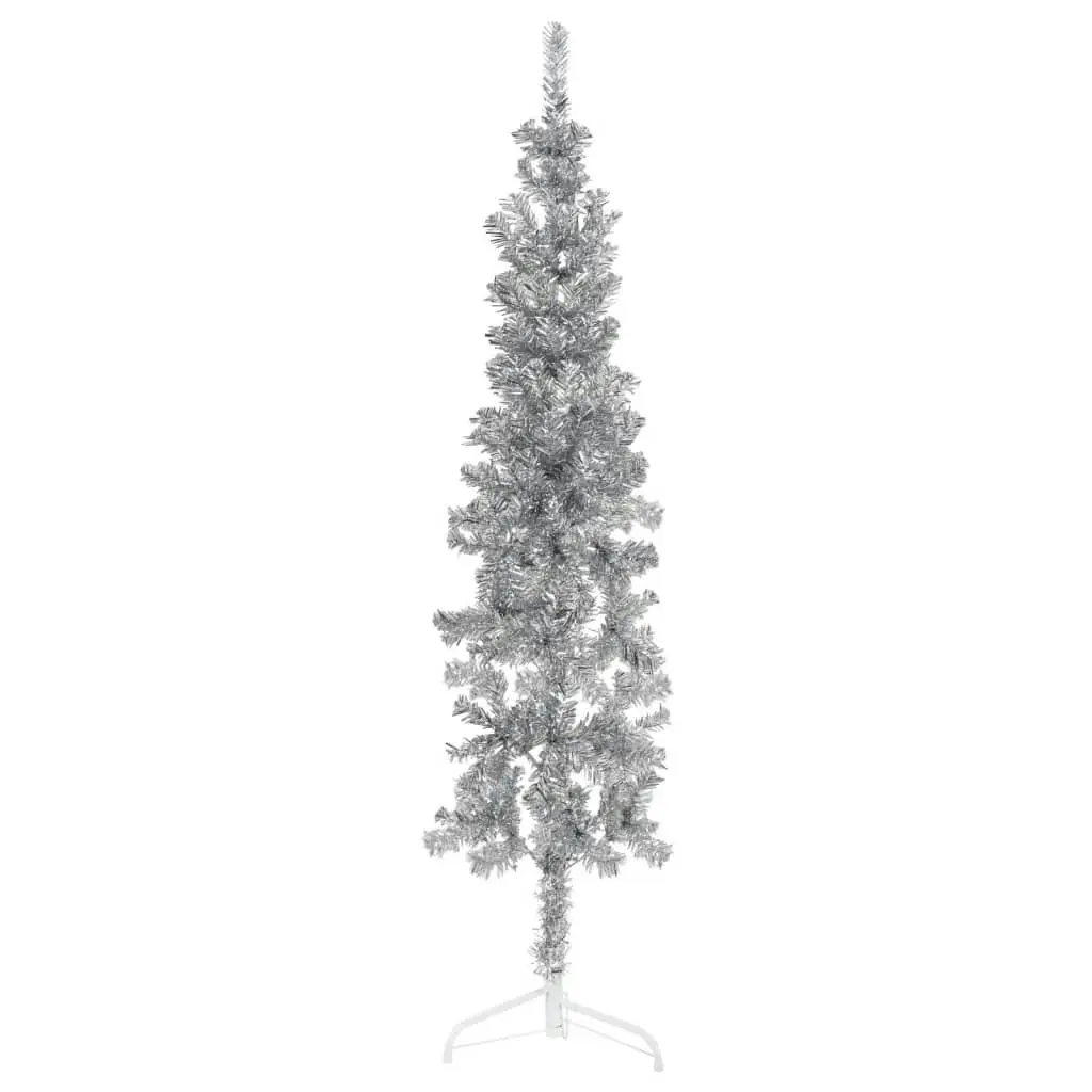 Slim Artificial Half Christmas Tree with Stand Silver 180 cm 344596