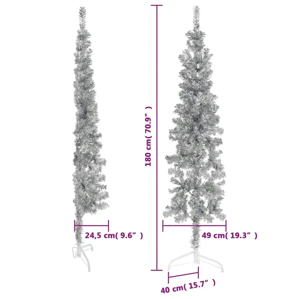 Slim Artificial Half Christmas Tree with Stand Silver 180 cm 344596