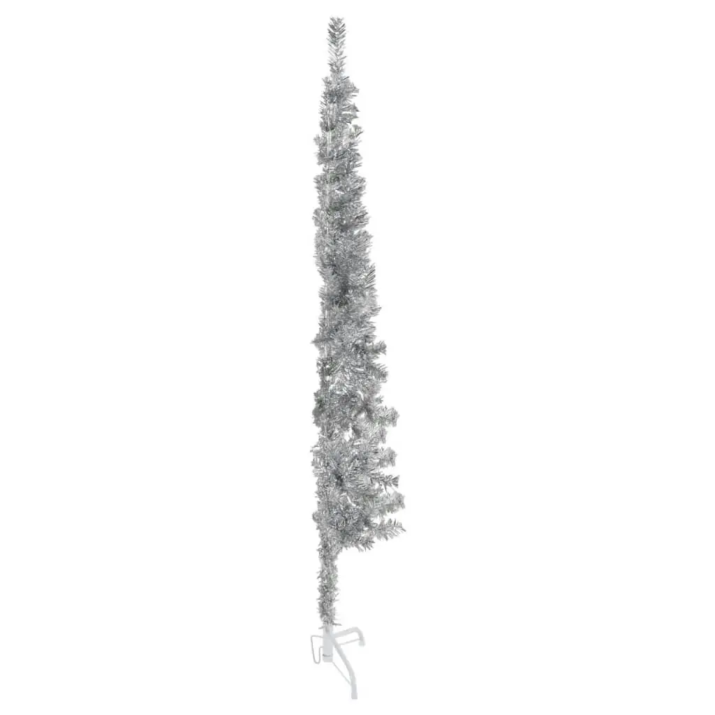 Slim Artificial Half Christmas Tree with Stand Silver 180 cm 344596