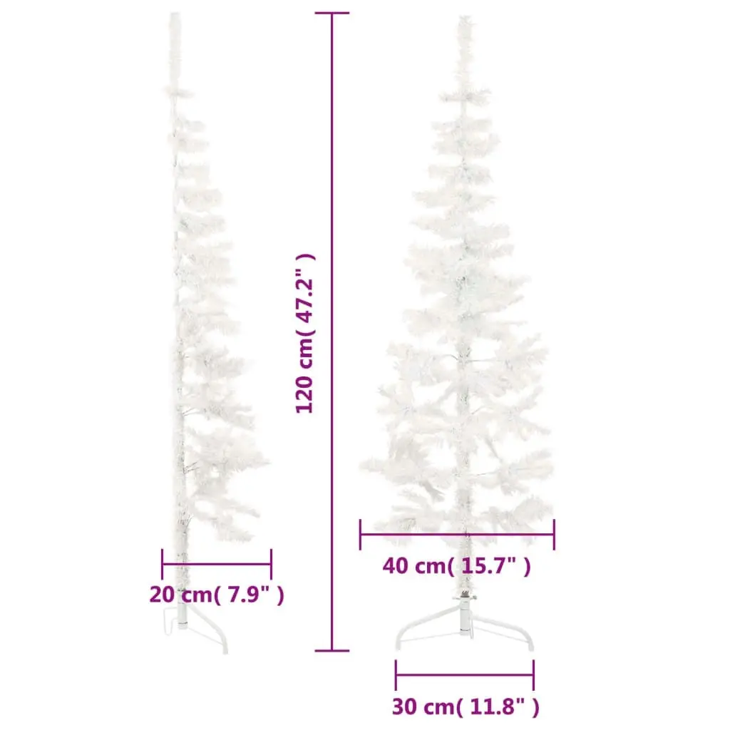 Slim Artificial Half Christmas Tree with Stand White 120 cm 344564