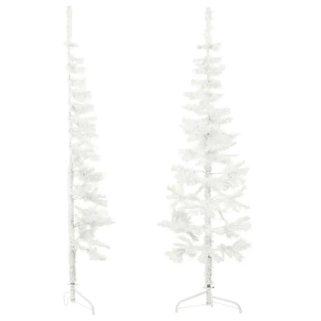 Slim Artificial Half Christmas Tree with Stand White 120 cm 344564