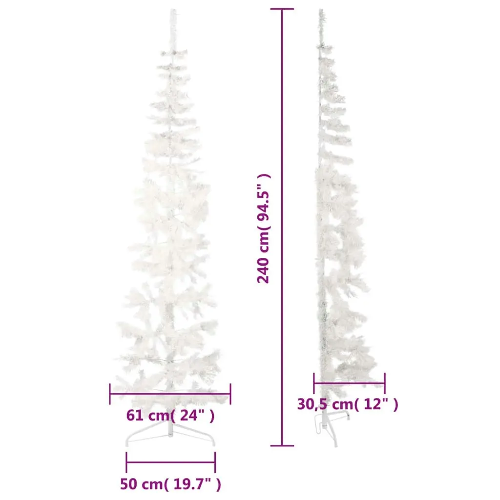 Slim Artificial Half Christmas Tree with Stand White 240 cm 344568