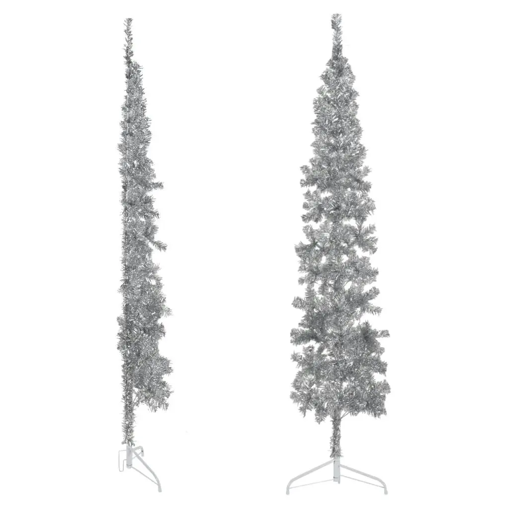 Slim Artificial Half Christmas Tree with Stand Silver 210 cm 344597