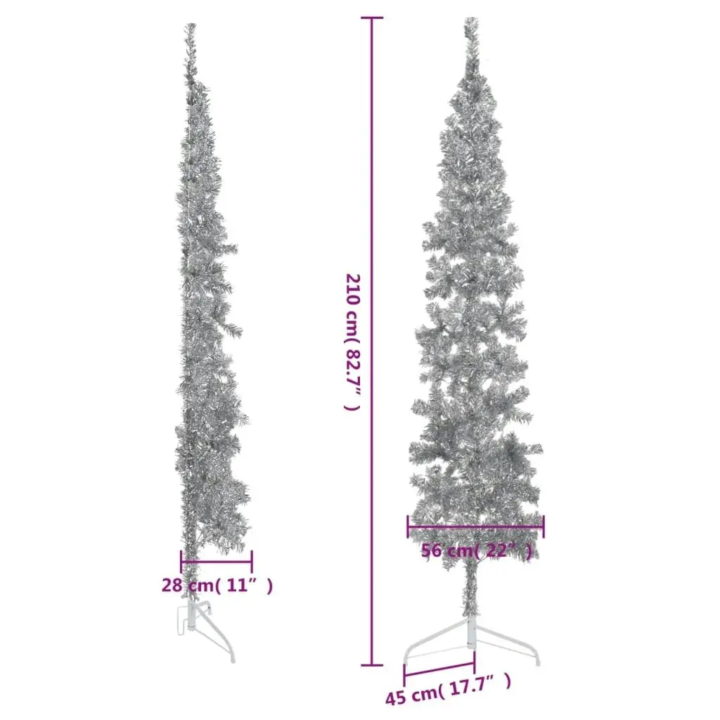 Slim Artificial Half Christmas Tree with Stand Silver 210 cm 344597