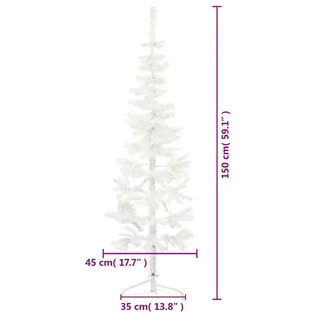 Slim Artificial Half Christmas Tree with Stand White 150 cm 344565