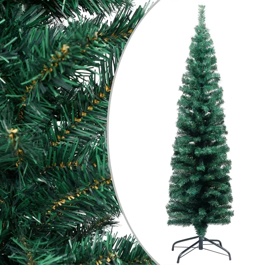 Slim Artificial Pre-lit Christmas Tree with Stand Green 150 cm PVC 3077750