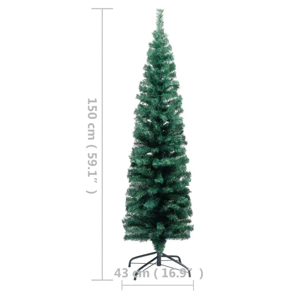 Slim Artificial Pre-lit Christmas Tree with Stand Green 150 cm PVC 3077750