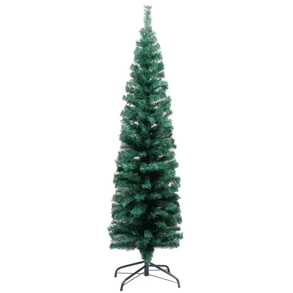 Slim Artificial Pre-lit Christmas Tree with Stand Green 150 cm PVC 3077750