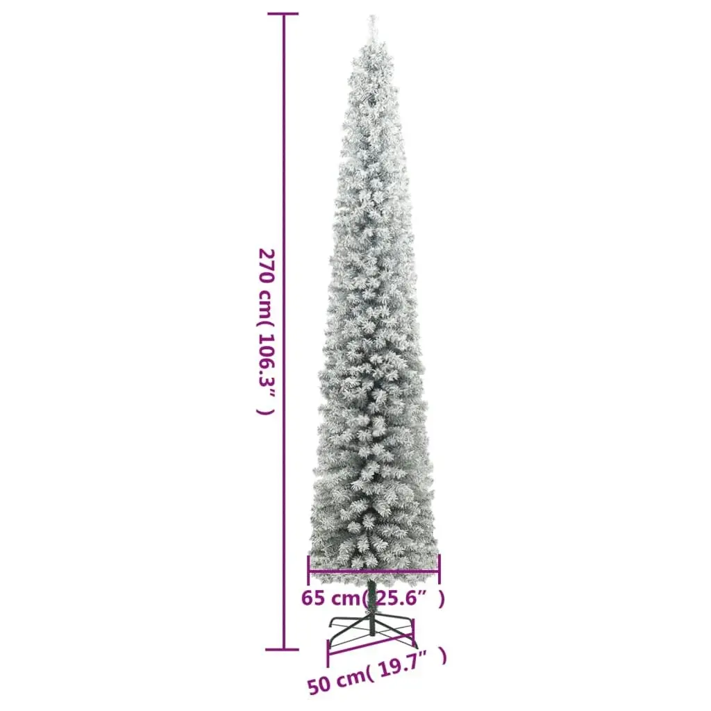 Slim Christmas Tree 300 LEDs & Ball Set & Flocked Snow 270 cm 3210231