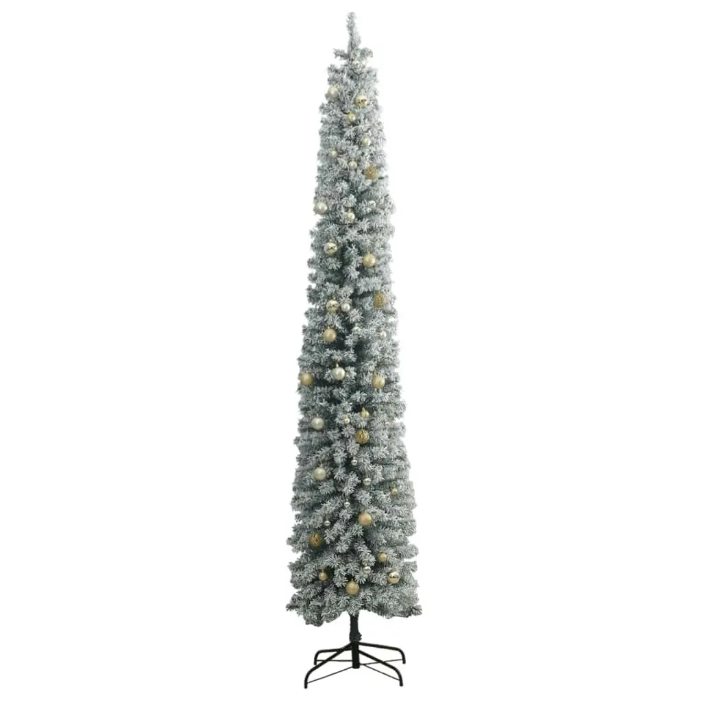 Slim Christmas Tree 300 LEDs & Ball Set & Flocked Snow 270 cm 3210231