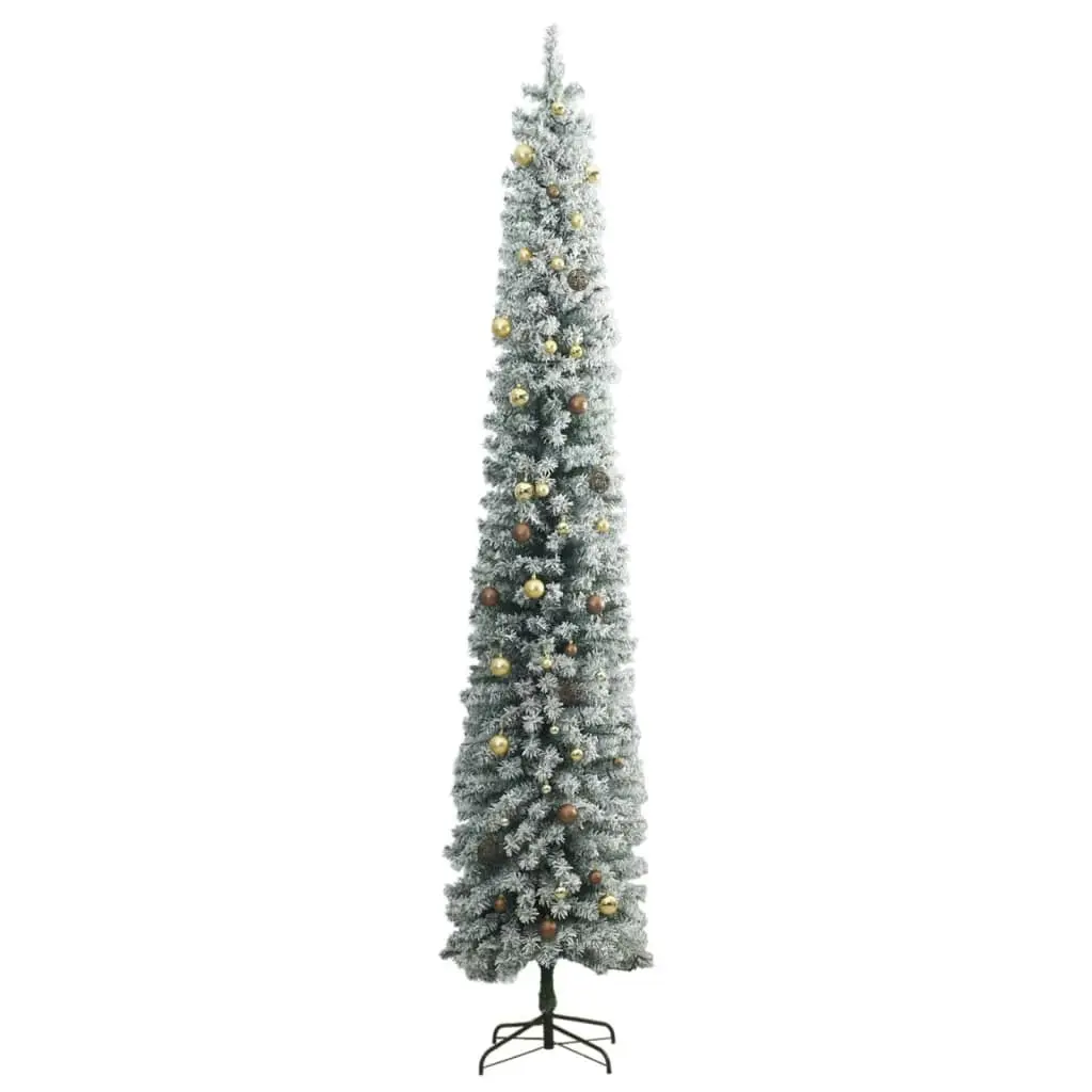 Slim Christmas Tree 300 LEDs & Ball Set & Flocked Snow 270 cm 3210218