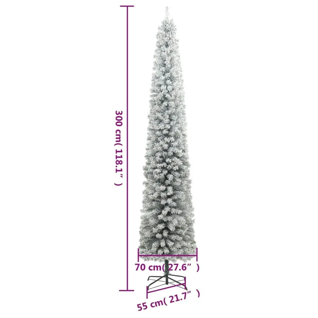 Slim Christmas Tree 300 LEDs & Ball Set & Flocked Snow 300 cm 3210232