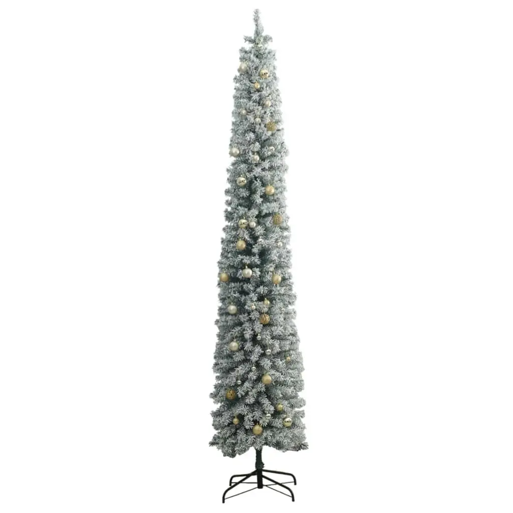 Slim Christmas Tree 300 LEDs & Ball Set & Flocked Snow 300 cm 3210232