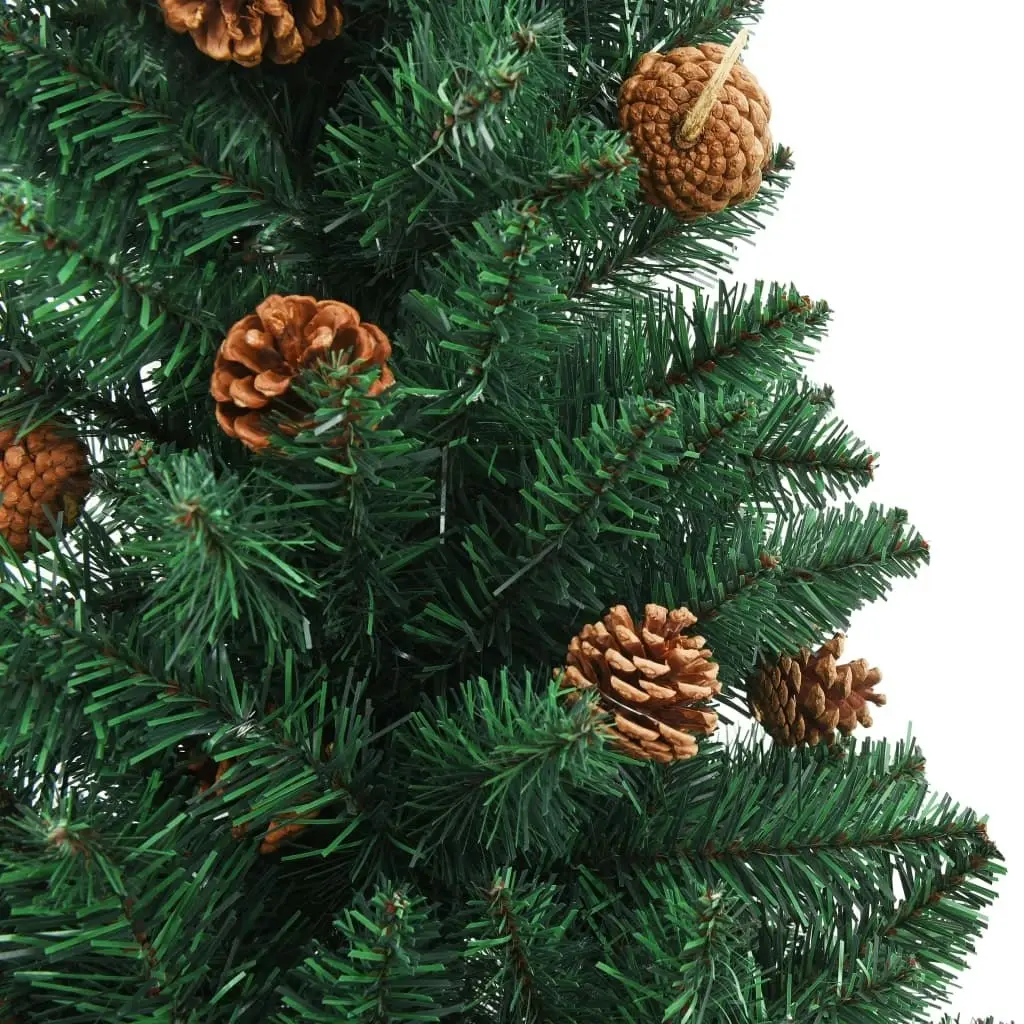 Slim Christmas Tree with Real Wood and Cones Green 150 cm PVC 320957