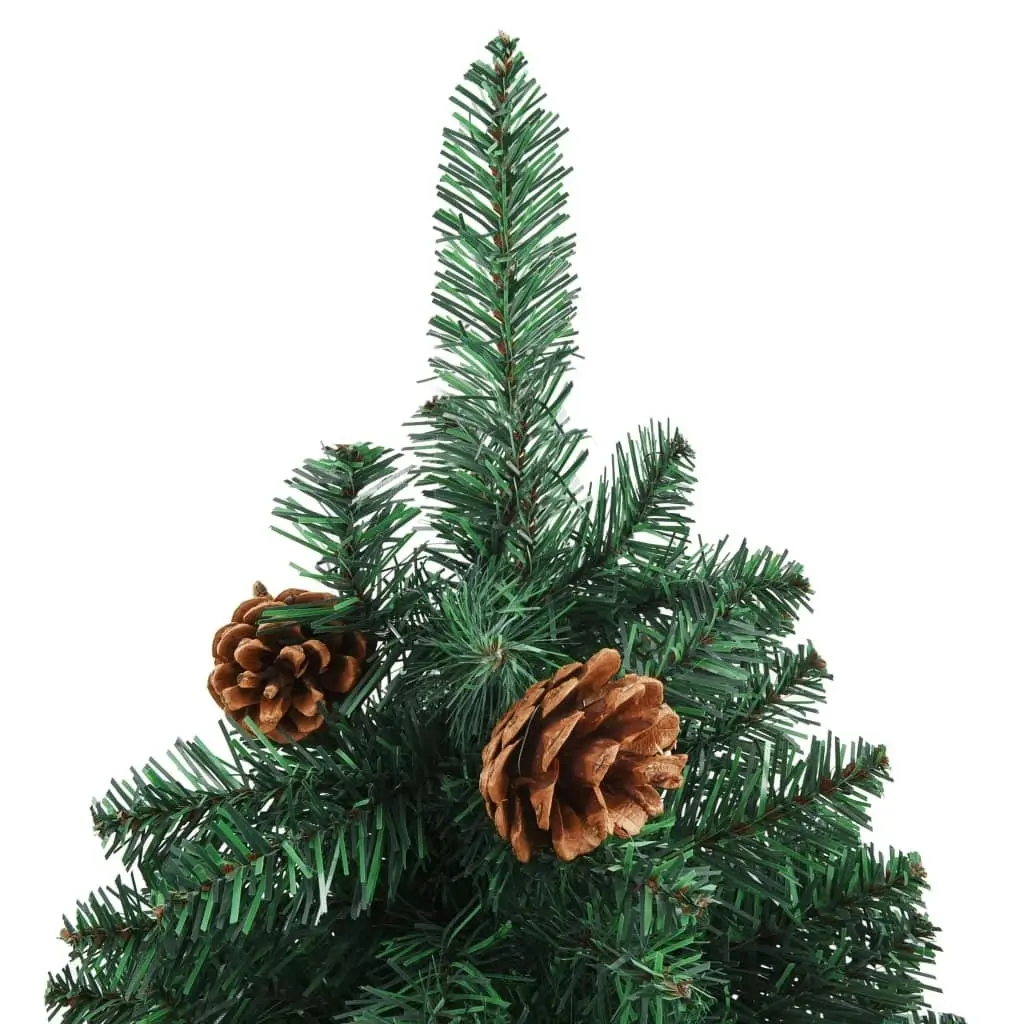 Slim Christmas Tree with Real Wood and Cones Green 150 cm PVC 320957