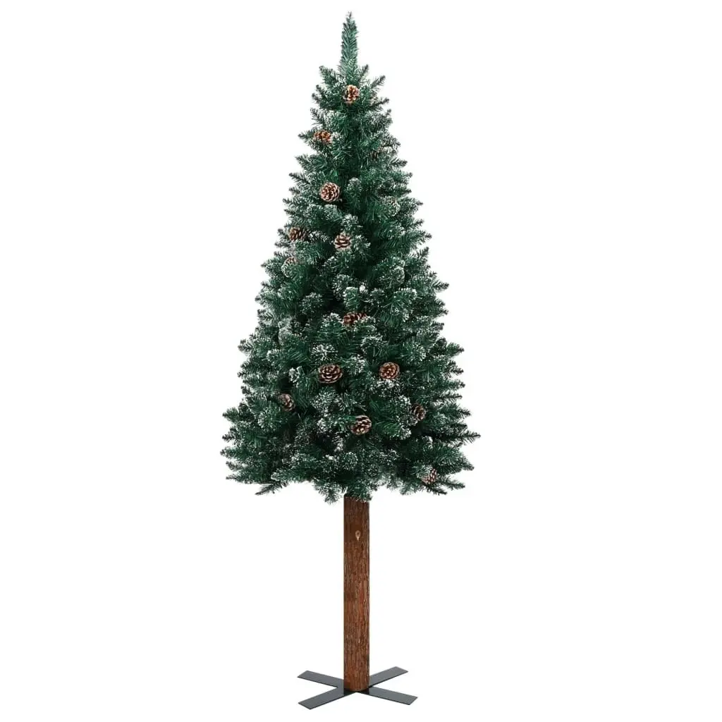 Slim Christmas Tree with Real Wood and White Snow Green 180 cm 320961