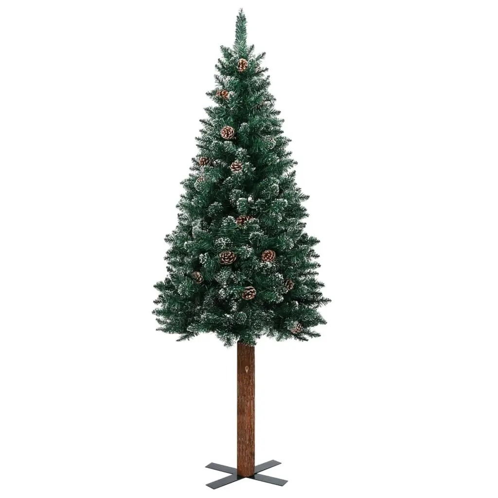 Slim Christmas Tree with Real Wood and White Snow Green 150 cm 320960