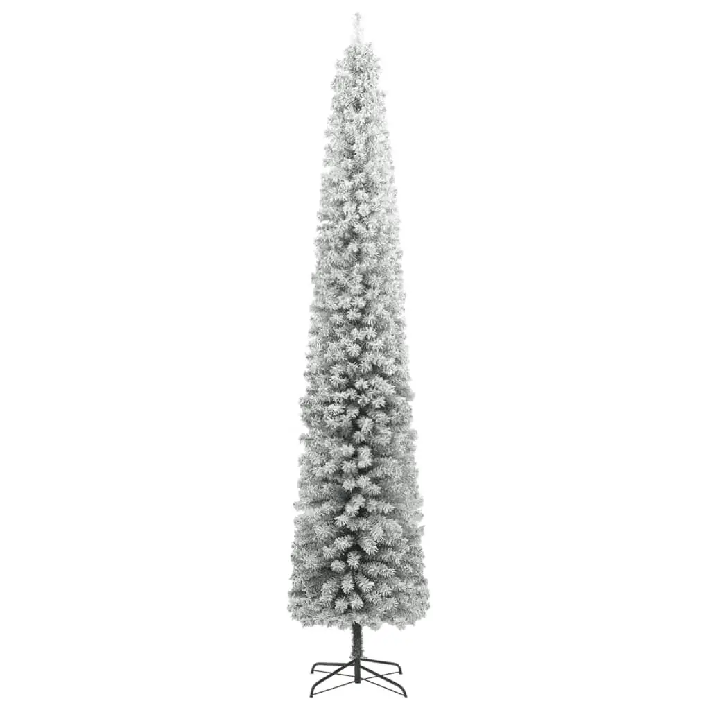 Slim Christmas Tree with Stand and Flocked Snow 300 cm PVC 357687