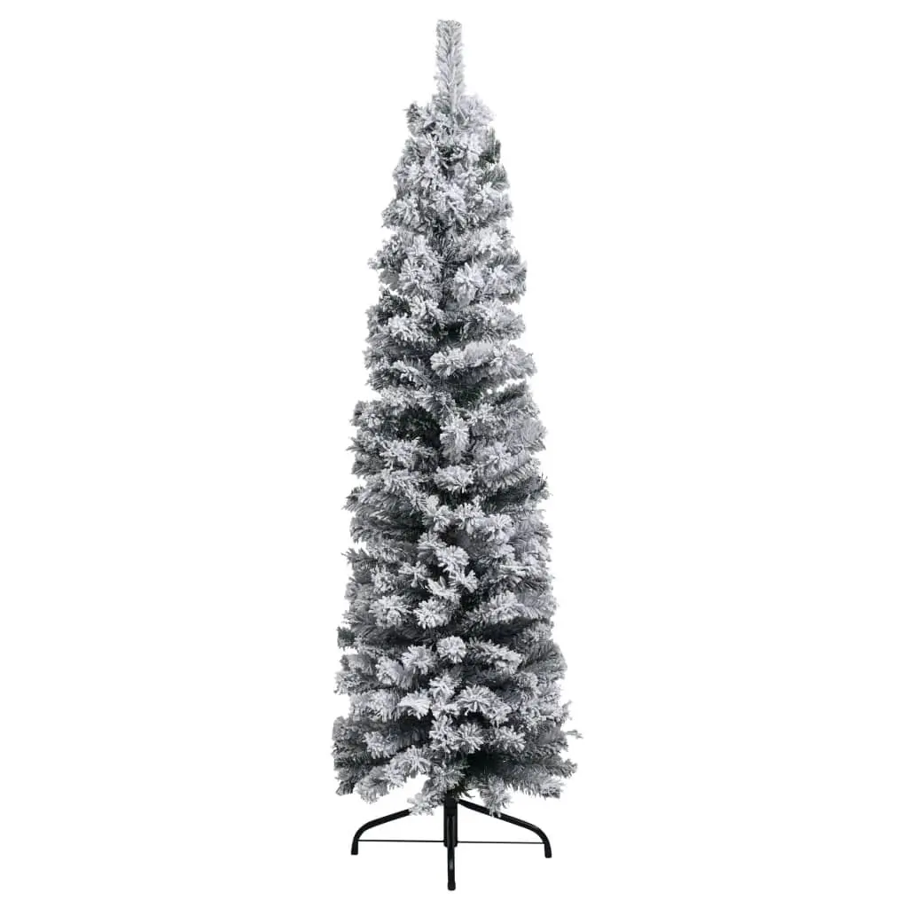 Slim Pre-lit Christmas Tree with Flocked Snow Green 240 cm PVC 3077758