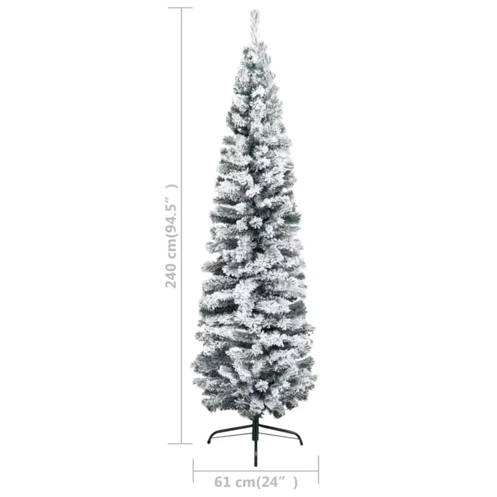 Slim Pre-lit Christmas Tree with Flocked Snow Green 240 cm PVC 3077758