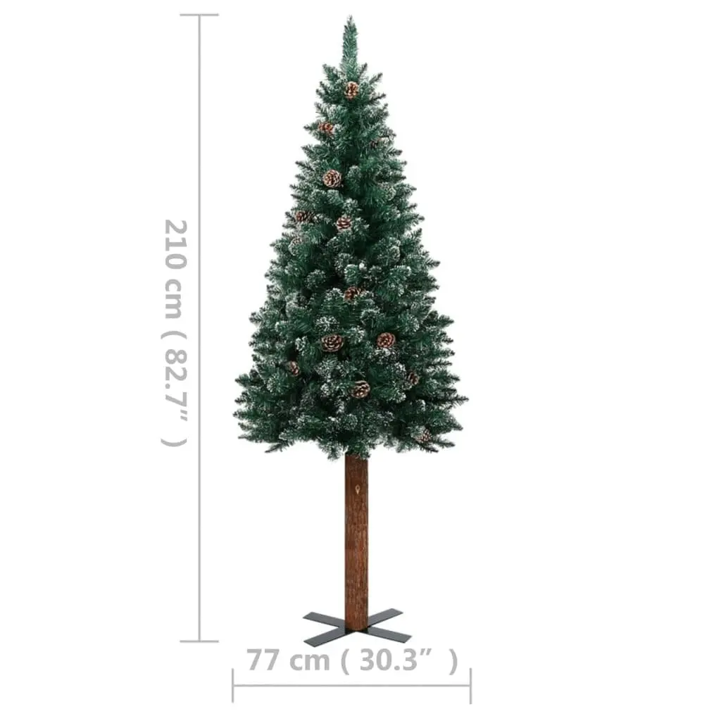 Slim Pre-lit Christmas Tree with Real Wood&White Snow Green 210 cm 3077764