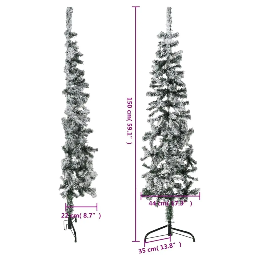 Slim Artificial Half Christmas Tree with Flocked Snow 150 cm 344605