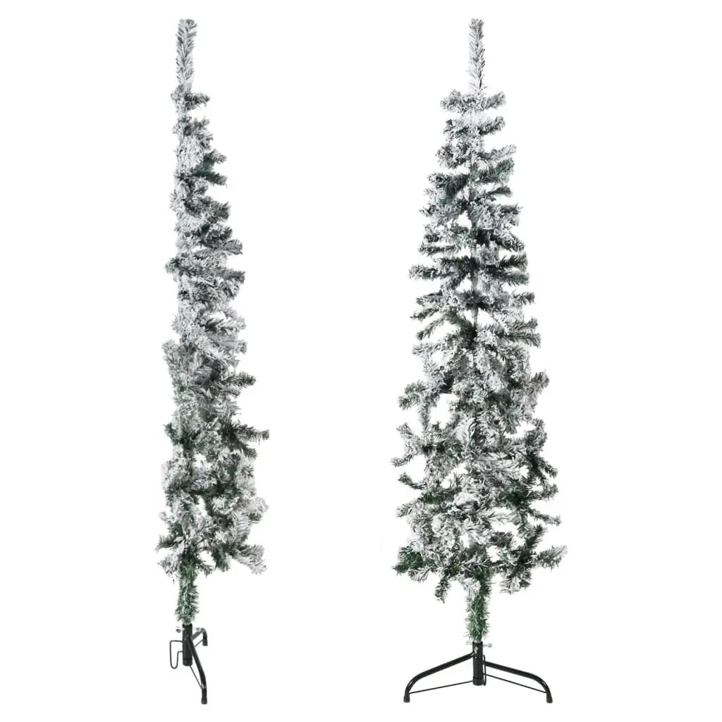 Slim Artificial Half Christmas Tree with Flocked Snow 150 cm 344605