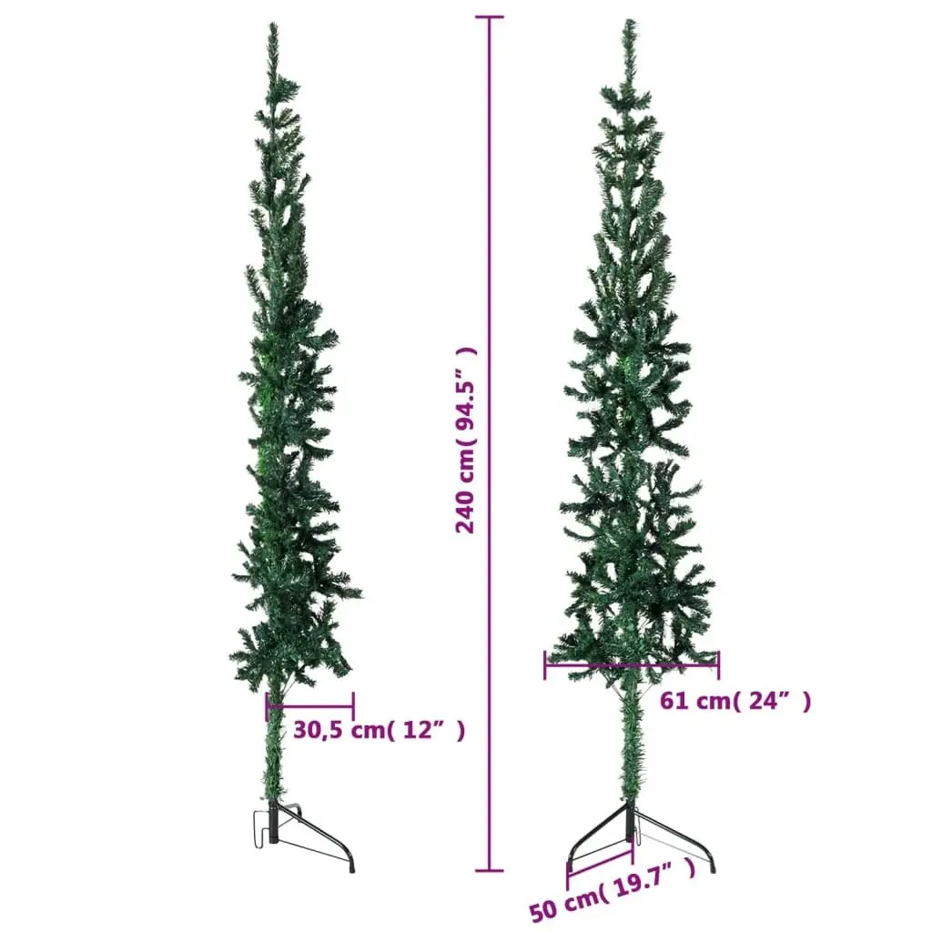 Slim Artificial Half Christmas Tree with Stand Green 240 cm 344603