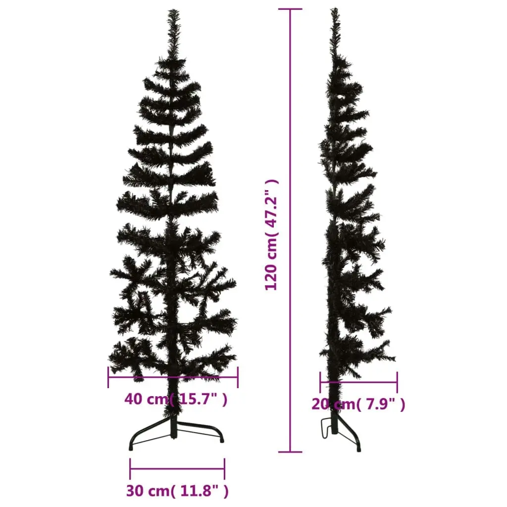 Slim Artificial Half Christmas Tree with Stand Black 120 cm 344574