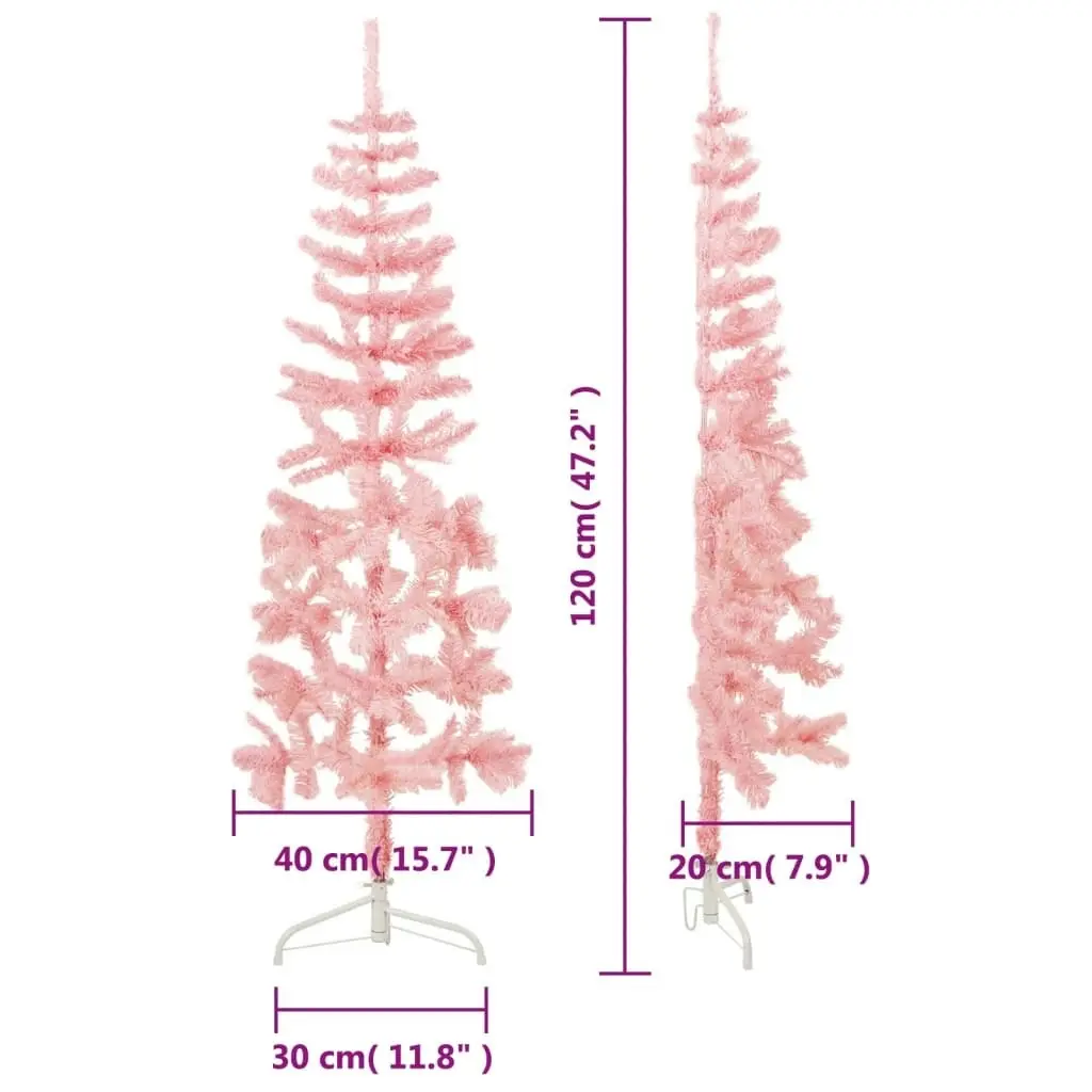 Slim Artificial Half Christmas Tree with Stand Pink 120 cm 344569