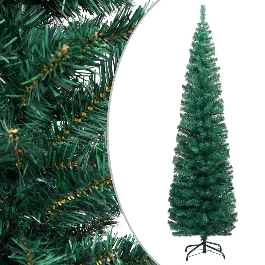 Slim Artificial Pre-lit Christmas Tree with Stand Green 240 cm PVC 3077753