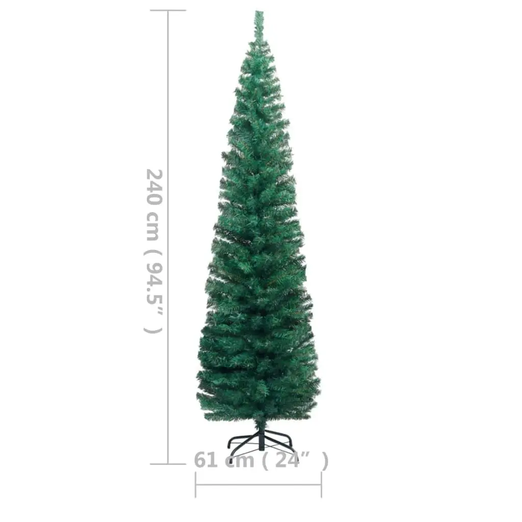 Slim Artificial Pre-lit Christmas Tree with Stand Green 240 cm PVC 3077753