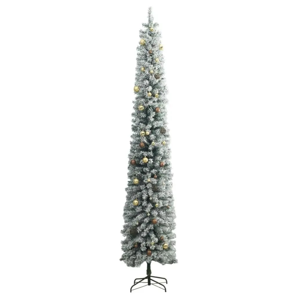 Slim Christmas Tree 300 LEDs & Ball Set & Flocked Snow 300 cm 3210219