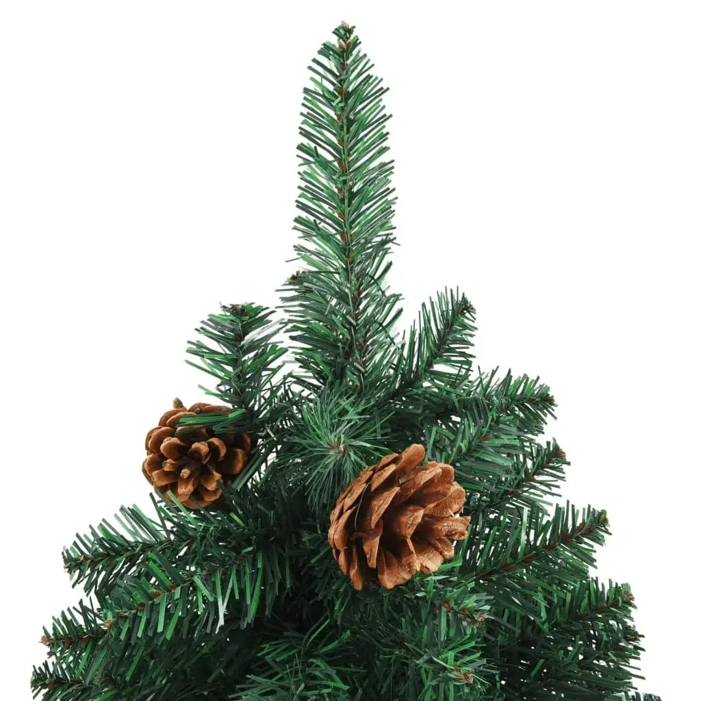 Slim Christmas Tree with Real Wood and Cones Green 180 cm PVC 320958