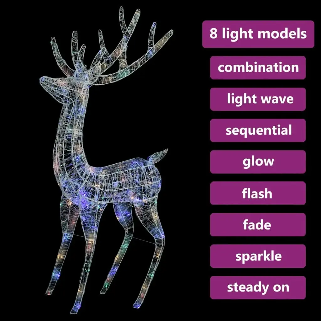 XXL Acrylic Christmas Reindeer 250 LED 180 cm Colourful 329788