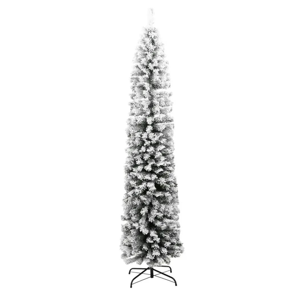 Slim Artificial Christmas Tree with Flocked Snow Green 240 cm PVC 320956