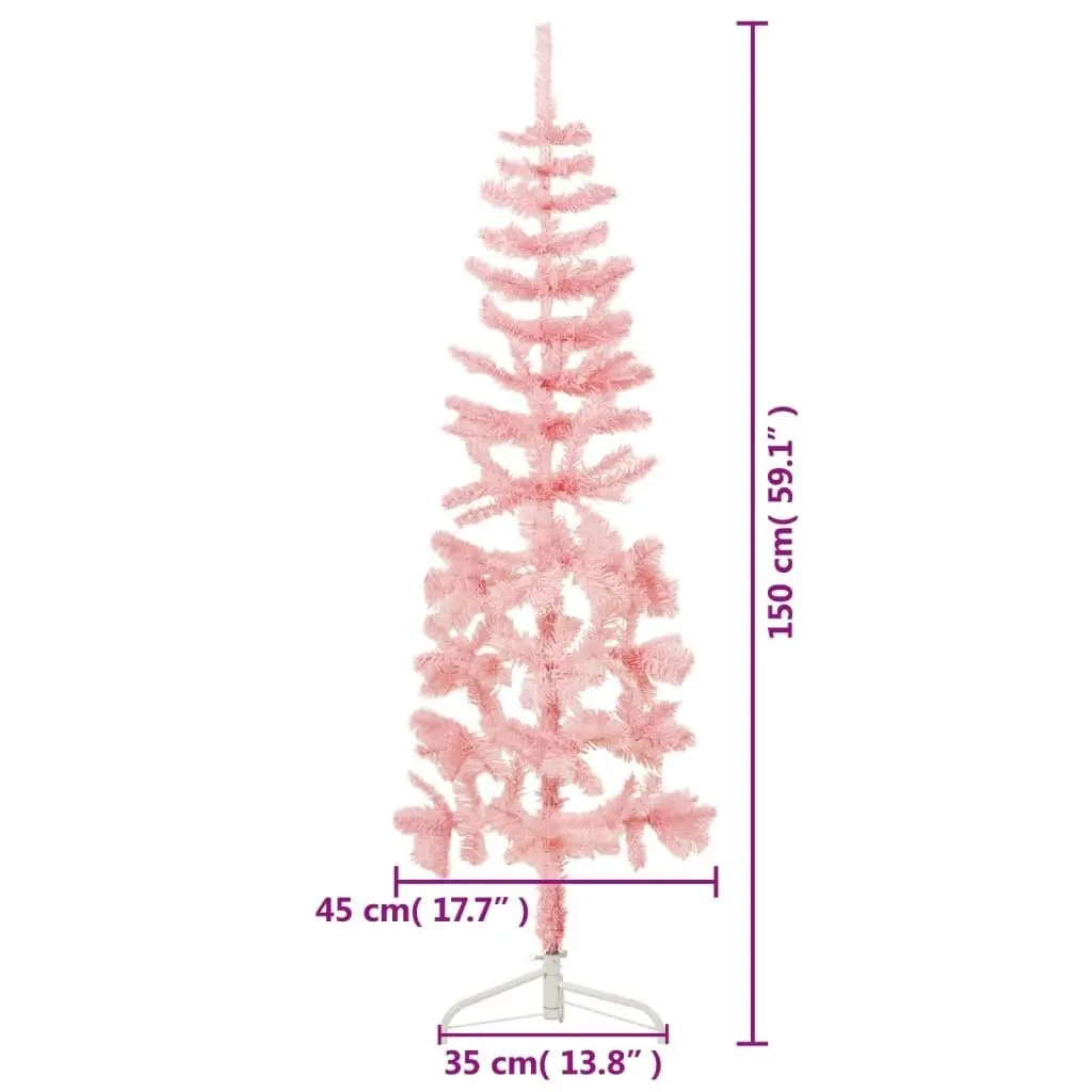 Slim Artificial Half Christmas Tree with Stand Pink 150 cm 344570