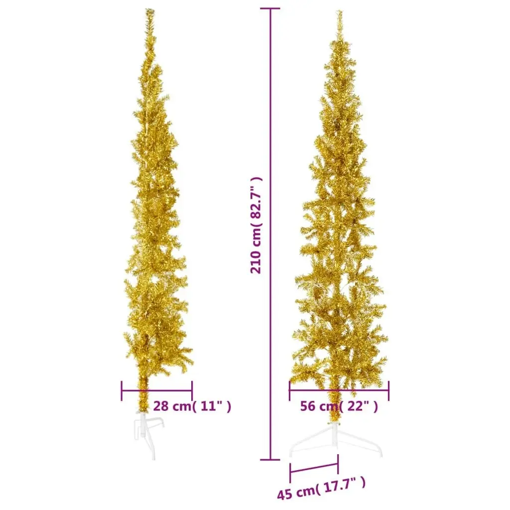 Slim Artificial Half Christmas Tree with Stand Gold 210 cm 344592