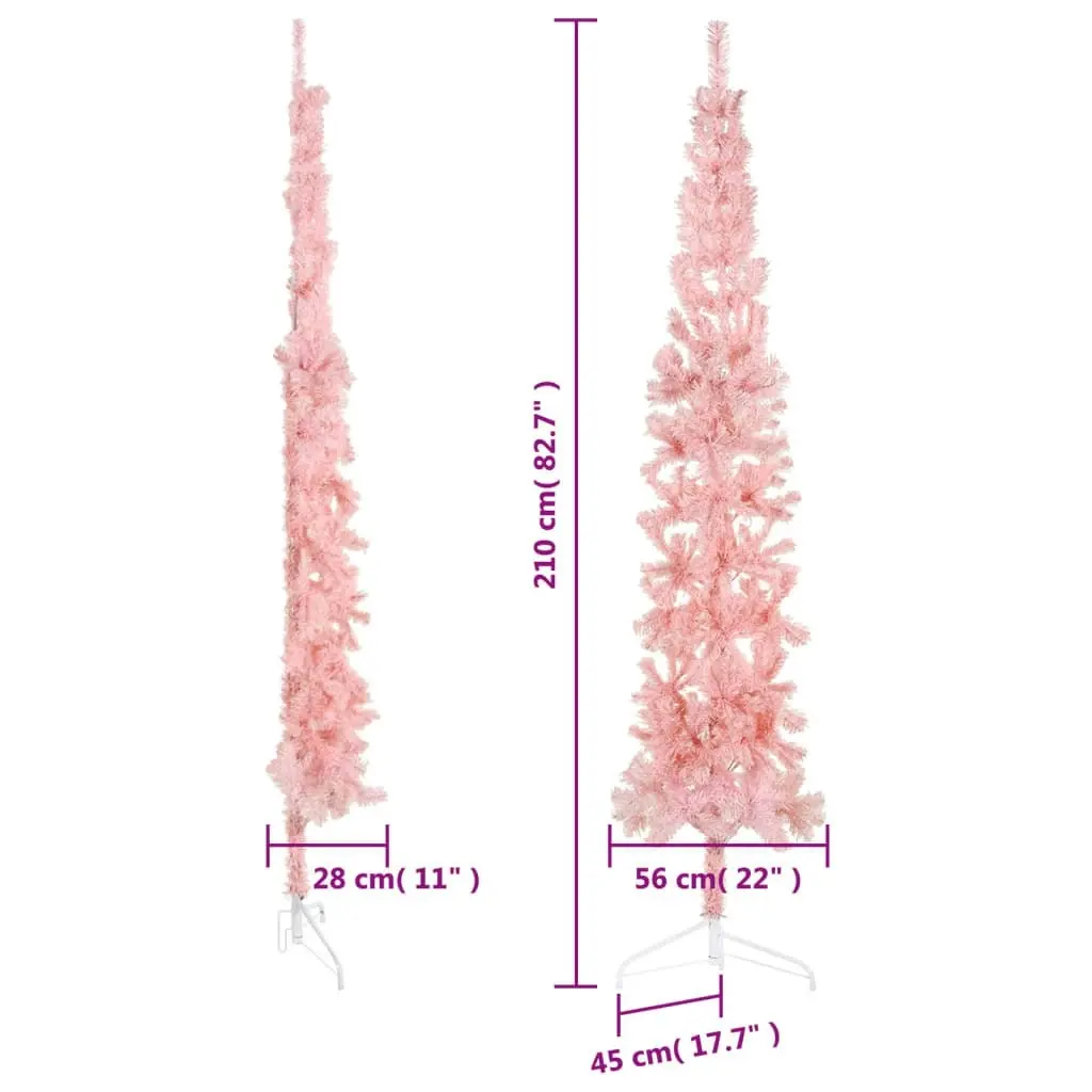 Slim Artificial Half Christmas Tree with Stand Pink 210 cm 344572