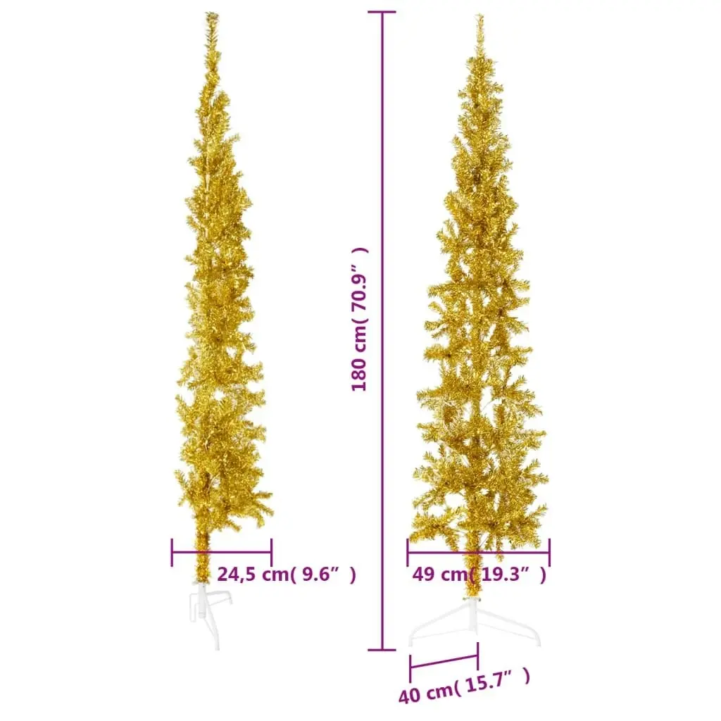 Slim Artificial Half Christmas Tree with Stand Gold 180 cm 344591