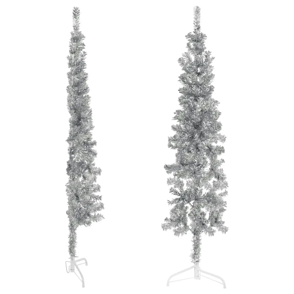 Slim Artificial Half Christmas Tree with Stand Silver 120 cm 344594