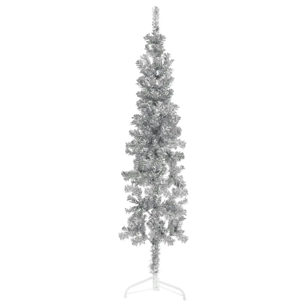 Slim Artificial Half Christmas Tree with Stand Silver 120 cm 344594