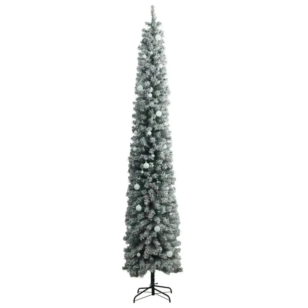 Slim Christmas Tree 300 LEDs & Ball Set & Flocked Snow 270 cm 3210244