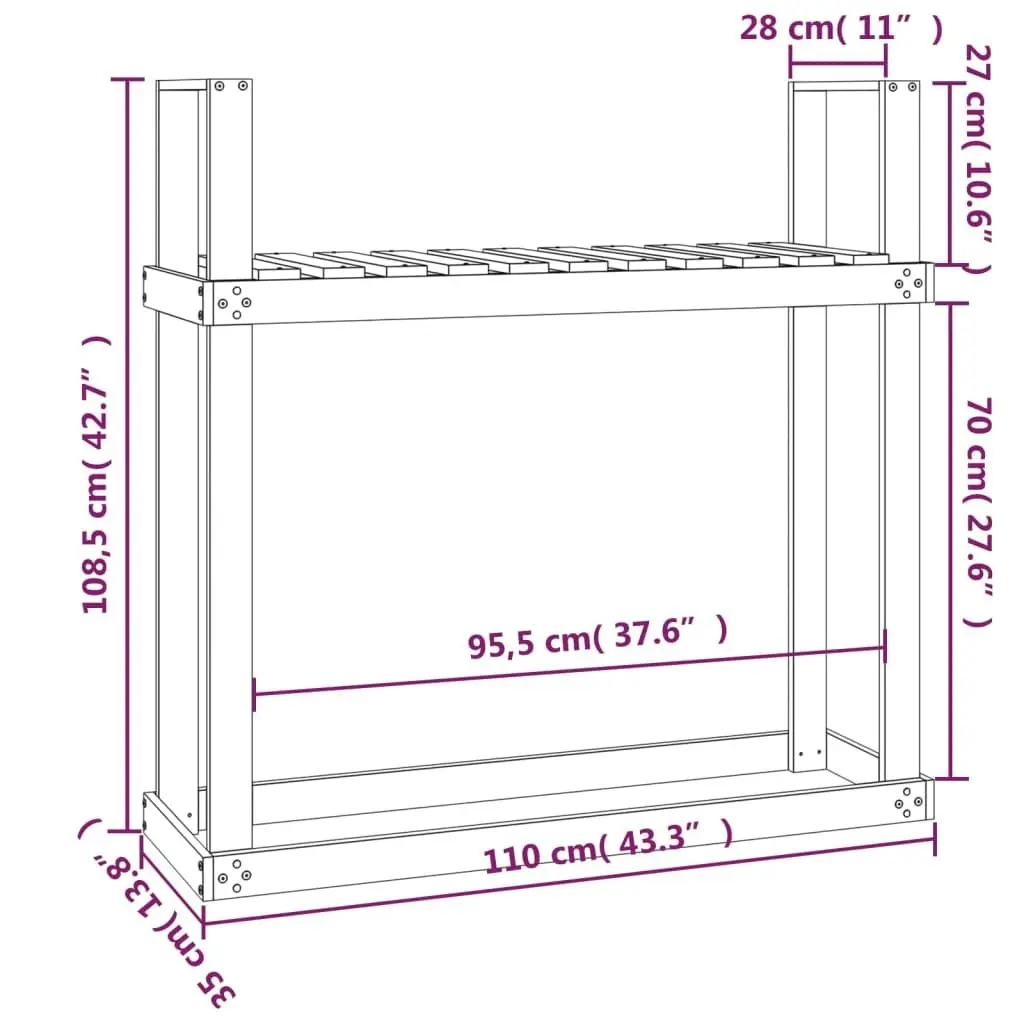 Firewood Rack Black 110x35x108.5 cm Solid Wood Pine 823861