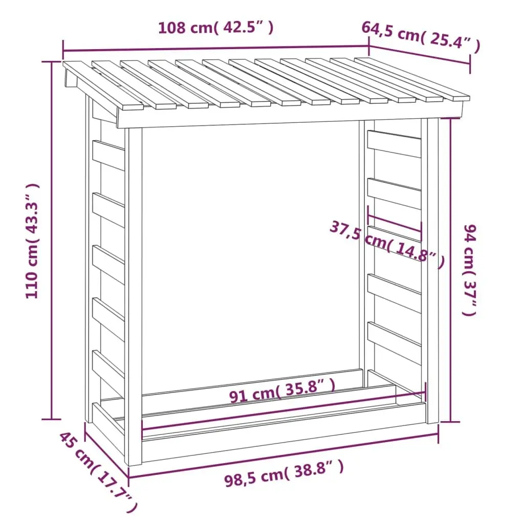 Firewood Rack 108x64.5x110 cm Solid Wood Pine 822437