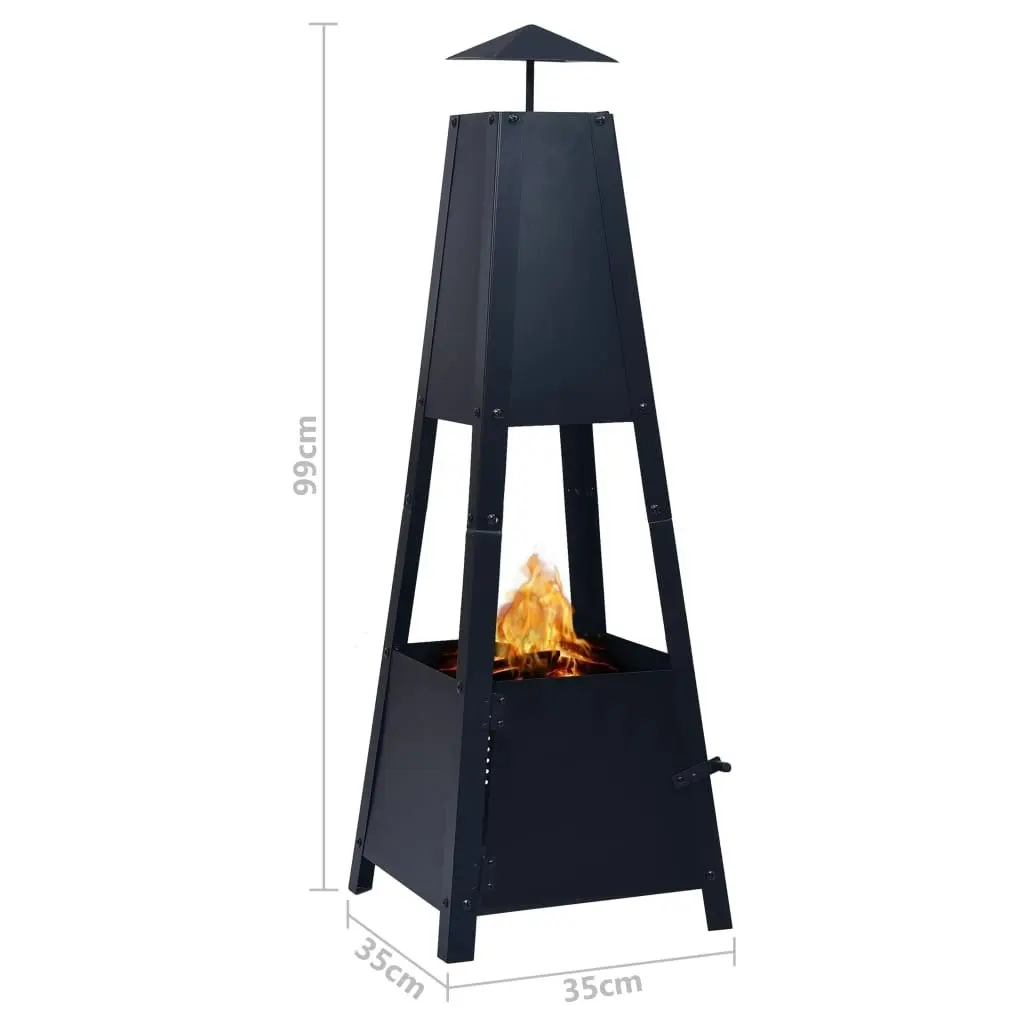 Fire Pit Black 35x35x99 cm Steel 46648