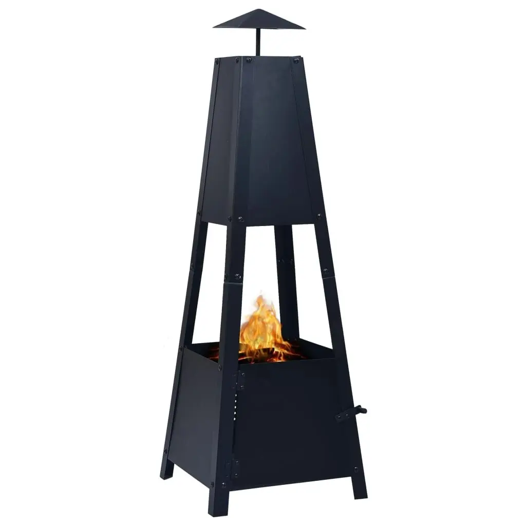 Fire Pit Black 35x35x99 cm Steel 46648