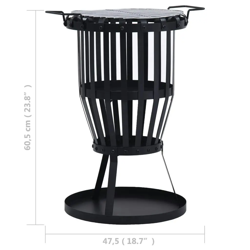 Garden Fire Pit Basket with BBQ Grill Steel 47.5 cm 47851